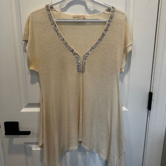 M.O.L  Knits Cream with sequins V-Neck Women’s Tunic Top - Picture 11 of 12